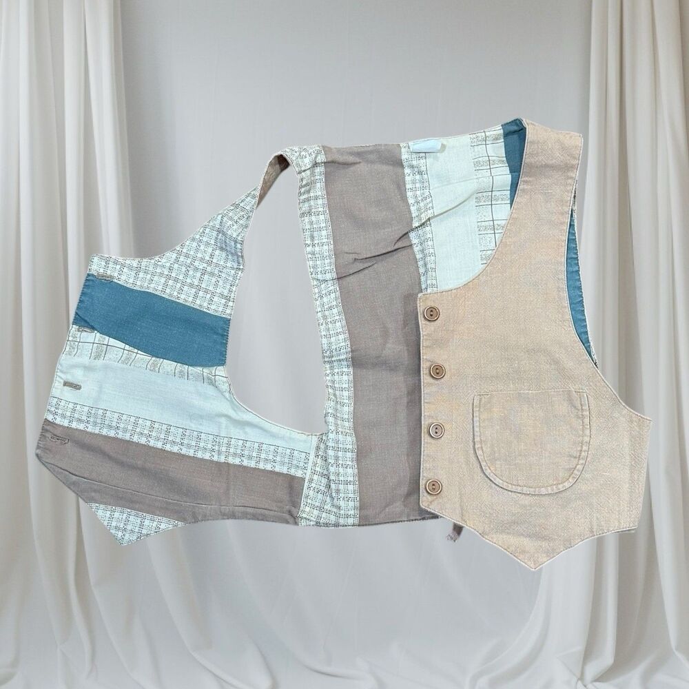 Cropped Waistcoat‎ Vest Womens Size 11 Tan Excellent Button Front Tie Back - Picture 5 of 6